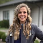 female veterinarian with long blonde wavy hair